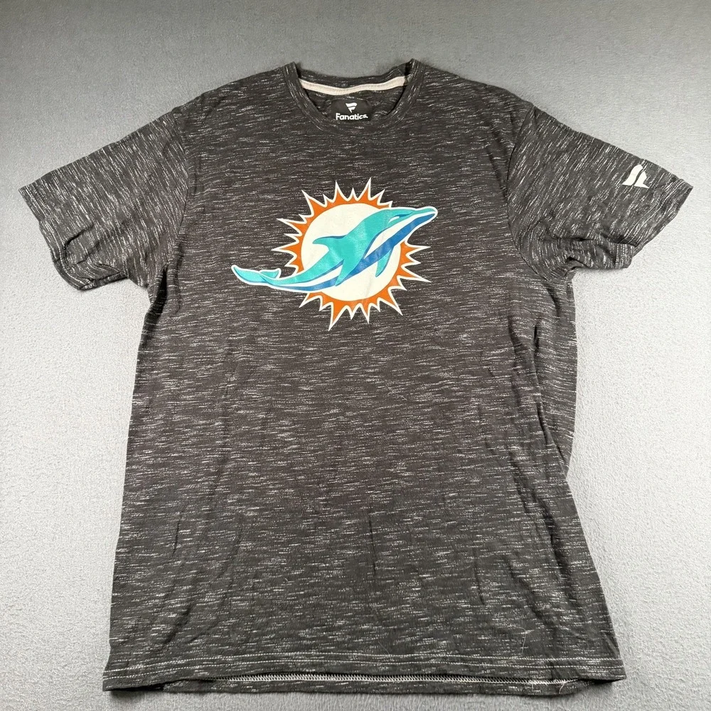 Miami Dolphins Shirt Mens Medium Gray NFL Football Fanatics Heather Graphic Tee